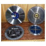4 circular saw blades and 4 abrasive discs; as is