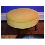 Yellow upholstered round low stool, 23x14"h; as is