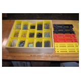 15 plastic parts bins with hardware and wall mount