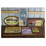 3 Vintage beer signs, 3 other warning signs; as is