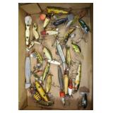 Collection of 34 vintage fishing lures; as is