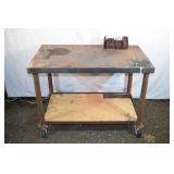 Steel welding/work table with shelf, damaged caste