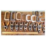 12 C clamps (one Bessey not shown) and 19 spring c
