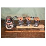 4 routers: Craftsman 1.5hp, 3 Ridgid R2401; as is