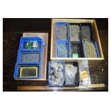 11 parts bins with hardware including lock sets; a