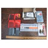 Lot: Drill sets, R-clips, wedge anchors, hose clam