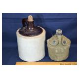1gal. Stoneware liquor jug and military canteen; s