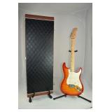 Stratocaster copy electric guitar with case; as is