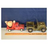 2 Tonka die cast metal models: cement truck, milit