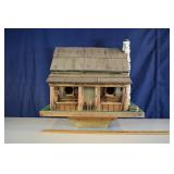 Amish made log cabin bird house, ca. 1950, 21x14x2