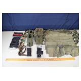 Collection of ammunition bandoleers & pouches, gun