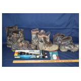 3 pair used camo field boots, insoles, BootFresh;