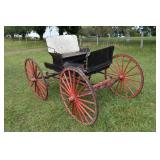 Antique horse drawn 2 seat open buggy, 3 shafts; a