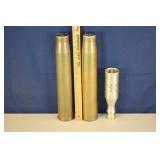 Two 1943 57mm M23A2 artillery shells 17"h, etc.; a