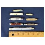 8 vintage folding pocket knives; as is