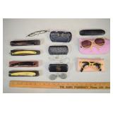 Lot: 4 straight razors, 6 pair vintage eye wear; a