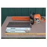 Stihl MS250 chainsaw with 3 bars and 6 chains; as