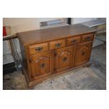 Keller maple 2 drawer over 3 door credenza; as is