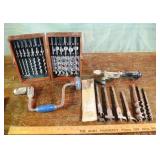 Brace, hand auger and 20 bits; as is