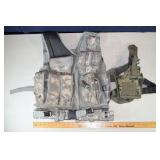 Tactical camo vest and leg holster; as is