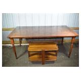 Oak bread board top table 70x38x30"h, pine 2 tier
