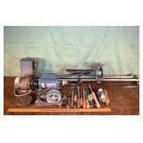 40" tabletop lathe with motors, tools and supplies
