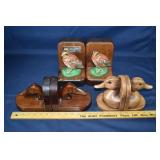 3 Pair of bird motif bookends: hardwood Canvasback