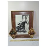 3 train related wall hangings; as is