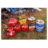 4 metal and 5 plastic fuel cans; as is