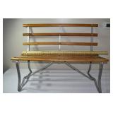 Aluminum frame and oak slat bench, 42x30'h; as is