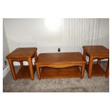 3 oak finish mechanical living room tables, 48x28x