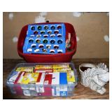 Angel planter, light bulbs, Christmas decorations;