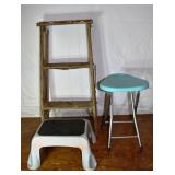 3 stools and a trash can with lid; as is