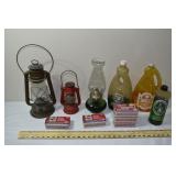 2 lanterns, oil lamp, oil and matches; as is