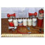 3 air horns, 6 cans, 2 torch heads and propane; as