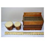 Hohner Concertina and small bongos; as is