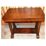 Oak finish single drawer library table; as is