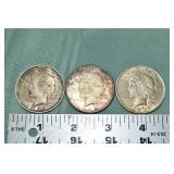 3 US Peace silver dollars: 1923S, (2) 1923; as is