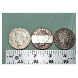 3 1923S US Peace silver dollars; as is