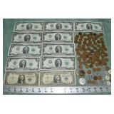 Coin and currency lot: 1968D half dollar, 1943 hal