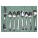 7 sterling silver spoons and coin silver fork 6.5p