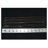 Marked 14 kt gold jewelry: four 24' necklaces 12gt