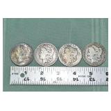 4 US Morgan silver dollars: 1879S, (2) 1882O, 1990