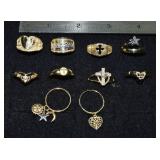 Marked 14 kt gold jewelry: 10 rings 22gtw; as is