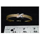14 kt gold and diamond bangle: basket weave bracel