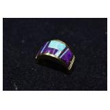14 kt gold ring inlayed with opal and sugilite siz