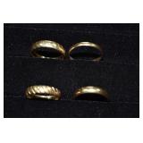 Four 14 kt gold wedding bands: 2 size 7, 2 size 9,
