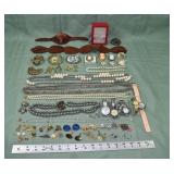 Costume jewelry: alligator belt, watches, necklace