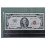 1966 US $100 red seal US note; as is