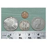 Coin lot: 1987 US silver Eagle, 1945 half dollar,